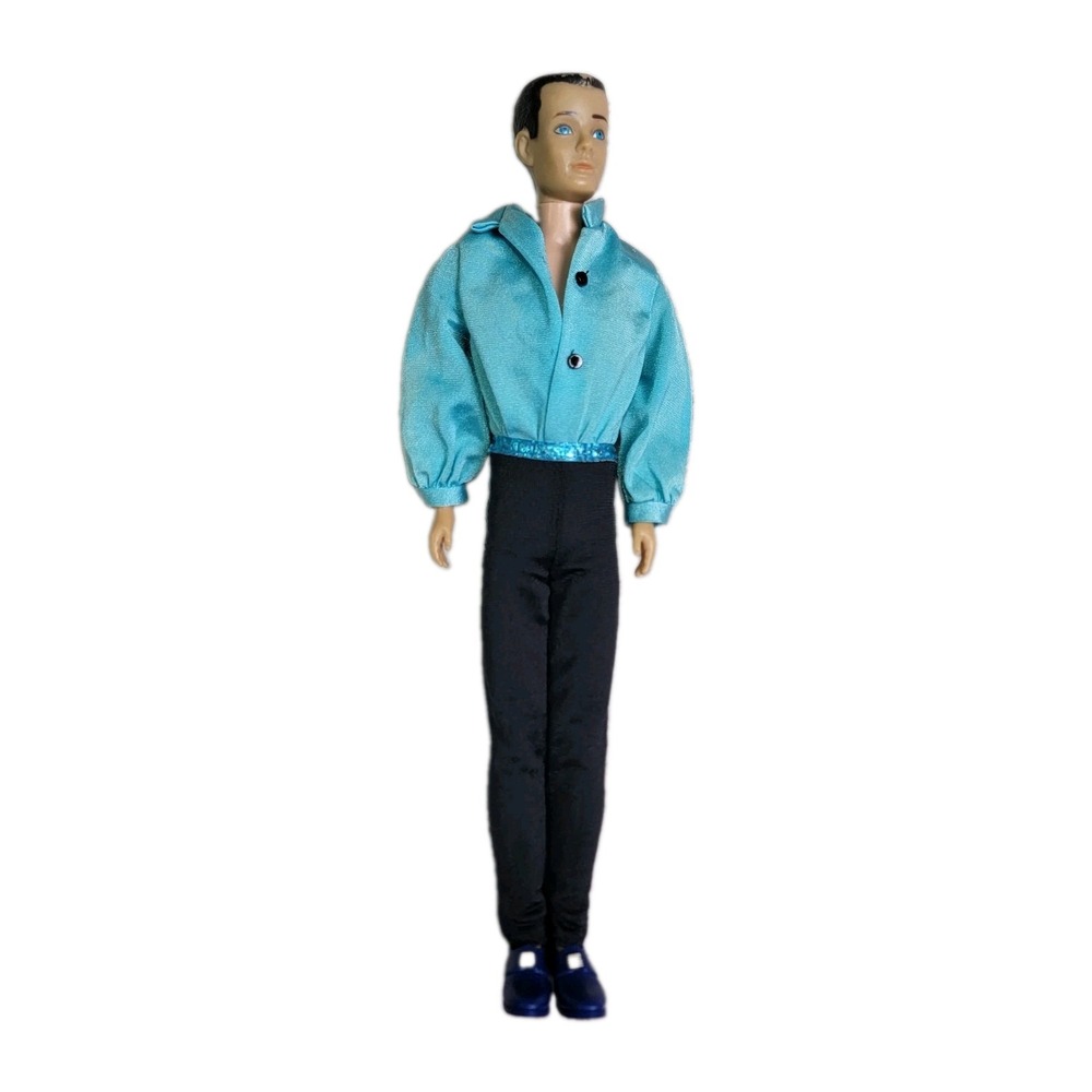 Vintage 1960 Mattel Ken Doll Molded Hair Blue Eyes - Light Blue Satin Shirt